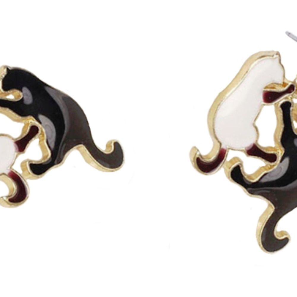 Black-And-White Cat Earrings Jewelry 305-A